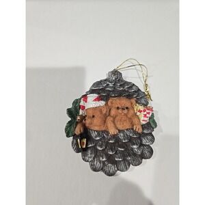 Vintage‎ Pinecone Christmas Ornament with Bear Cubs